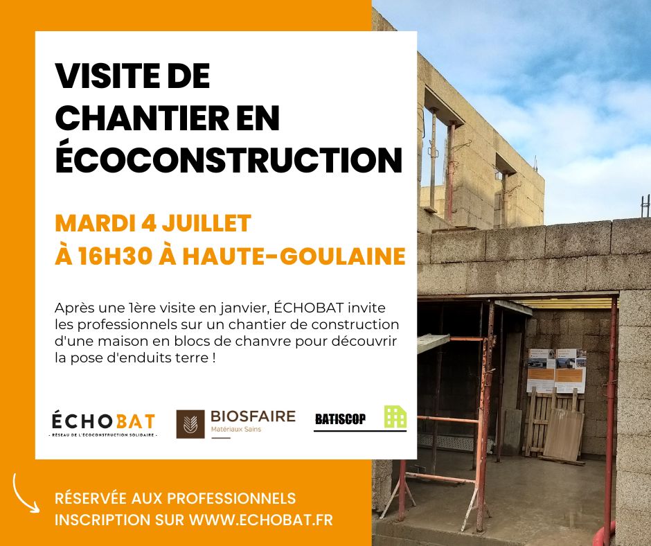 Visite pour les professionnels d'un chantier enduits terre sur blocs de chanvre